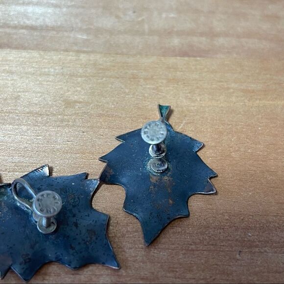 Stuart Nye Large Copper Maple Leaf Pin and clip earrings True Vintage - Picture 4 of 9